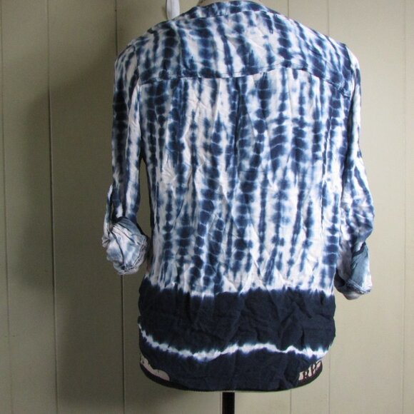 Philosophy Blouse S Tie Dye Blue White Roll Cuff Sleeve - Picture 13 of 16